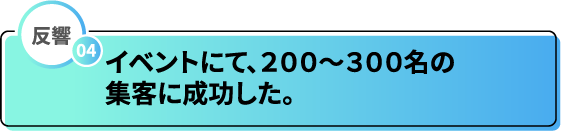 反響04 イベントにて、200~300名の集客に成功した。