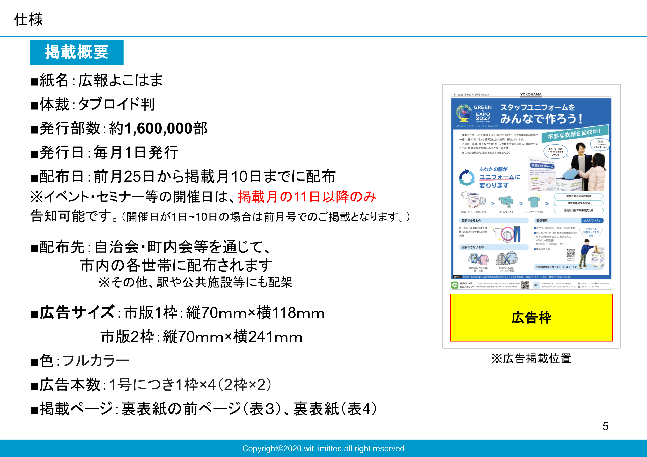 横浜市内160万部の全戸配布を行う公式広報紙媒体資料3枚目