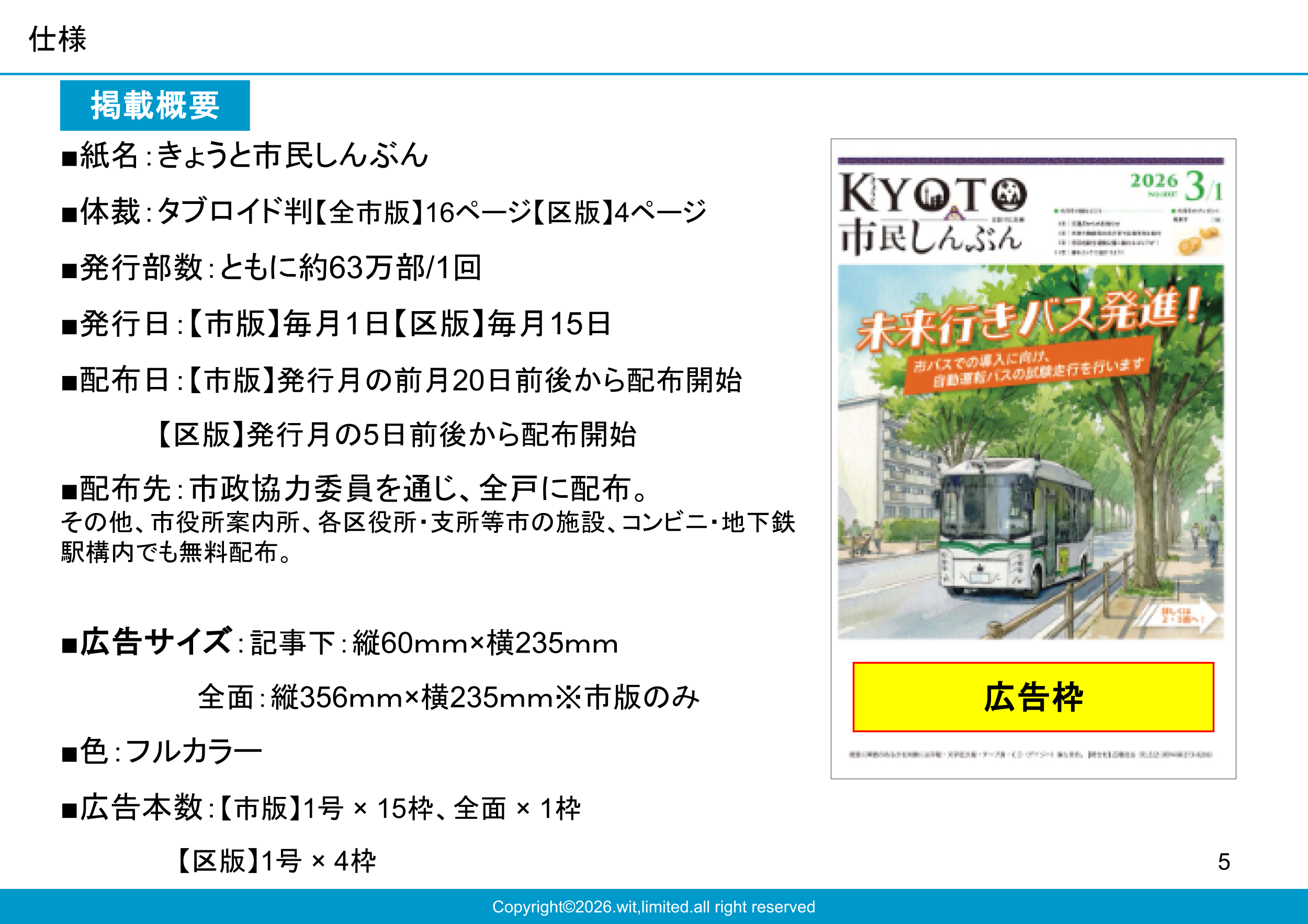 京都市内全戸配布される公式広報紙の媒体資料3枚目